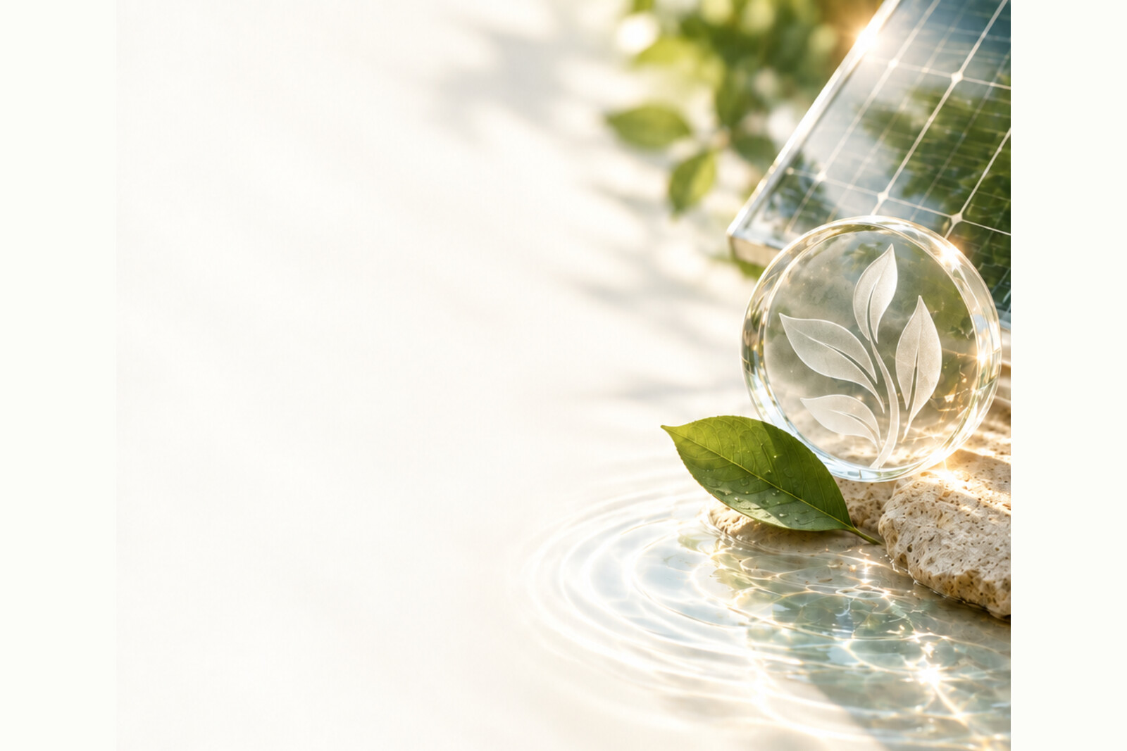 Sustainability certification concept with leaf and architectural form